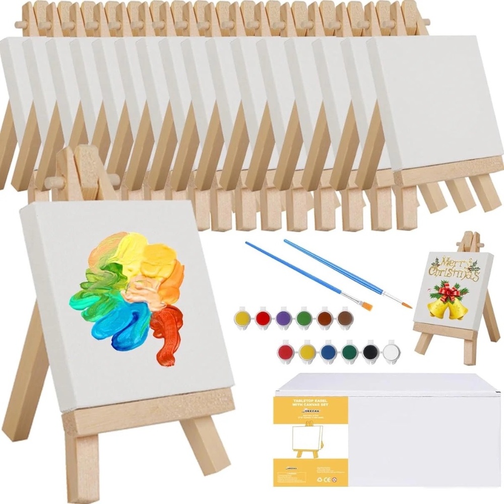 Gredak 18-Pack 3x3 Inch Mini Canvas & Easel Set for Painting & Crafting
